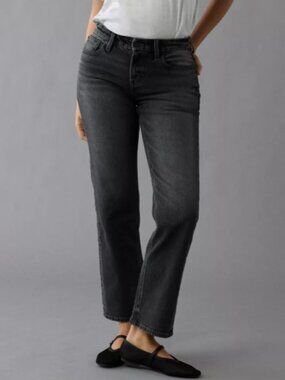 American Eagle Curvy Straight Womens Jeans Black High Rise 16 Long 33W Stretch